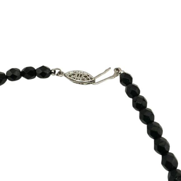 Vintage-Style Faceted Black Beaded Necklace with Rhinestone Rondelle Accents - Picture 10 of 16